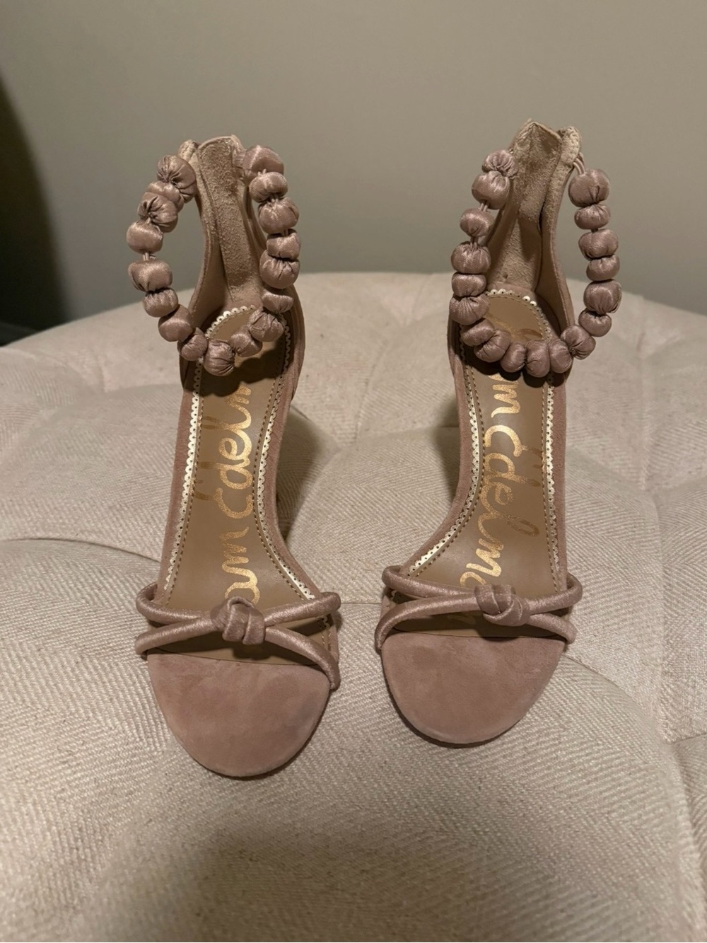 Sam Edelman Taupe Knotted Ankle-Strap Heels